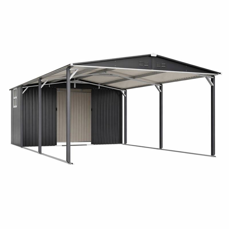 RYHNUYNE 12x23 ft Carport Shed Combo Steel Garage Sliding Door UV ...