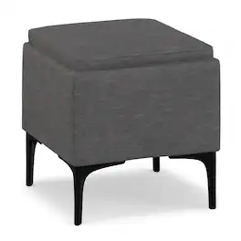 Simpli Home - Natasha 18 inch Wide Mid Century Square Mid Century Storage Ottoman with Tray Polyester Linen, Assembled - Slate Grey