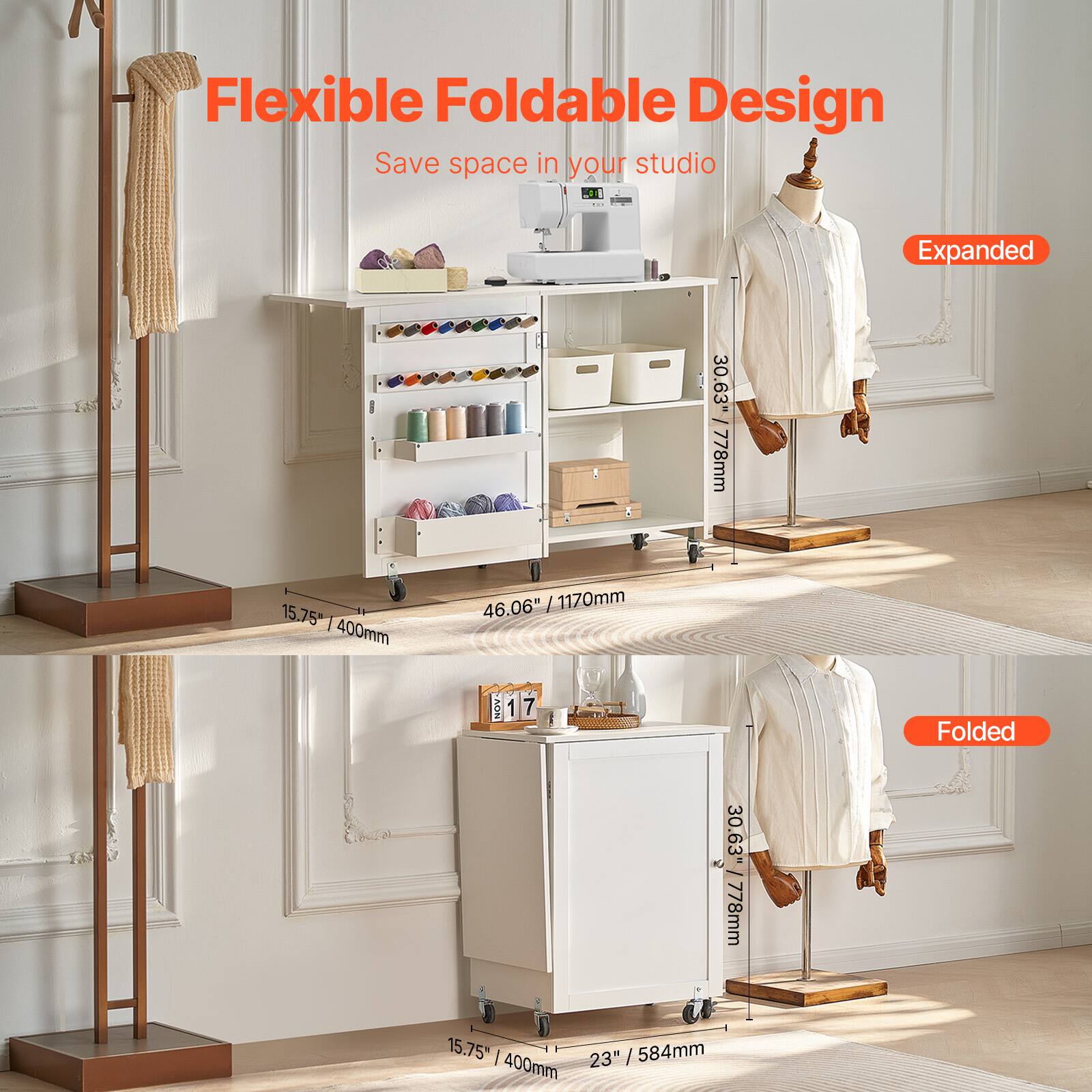 Flexible Foldable Design  
Save space in your studio  

Expanded  
30.63" / 778mm  
46.06" / 1170mm  

Folded  
30.63" / 778mm  
23" / 584mm  

15.75" / 400mm  
15.75" / 400mm
