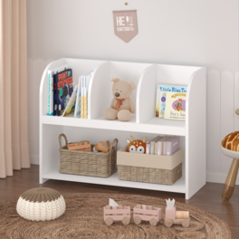 MERAVOM - Kids Bookcase with 4 Compartments, Storage Book Shelf, Storage Display Rack, Toy Organizer for Kids Room, Playroom - White
