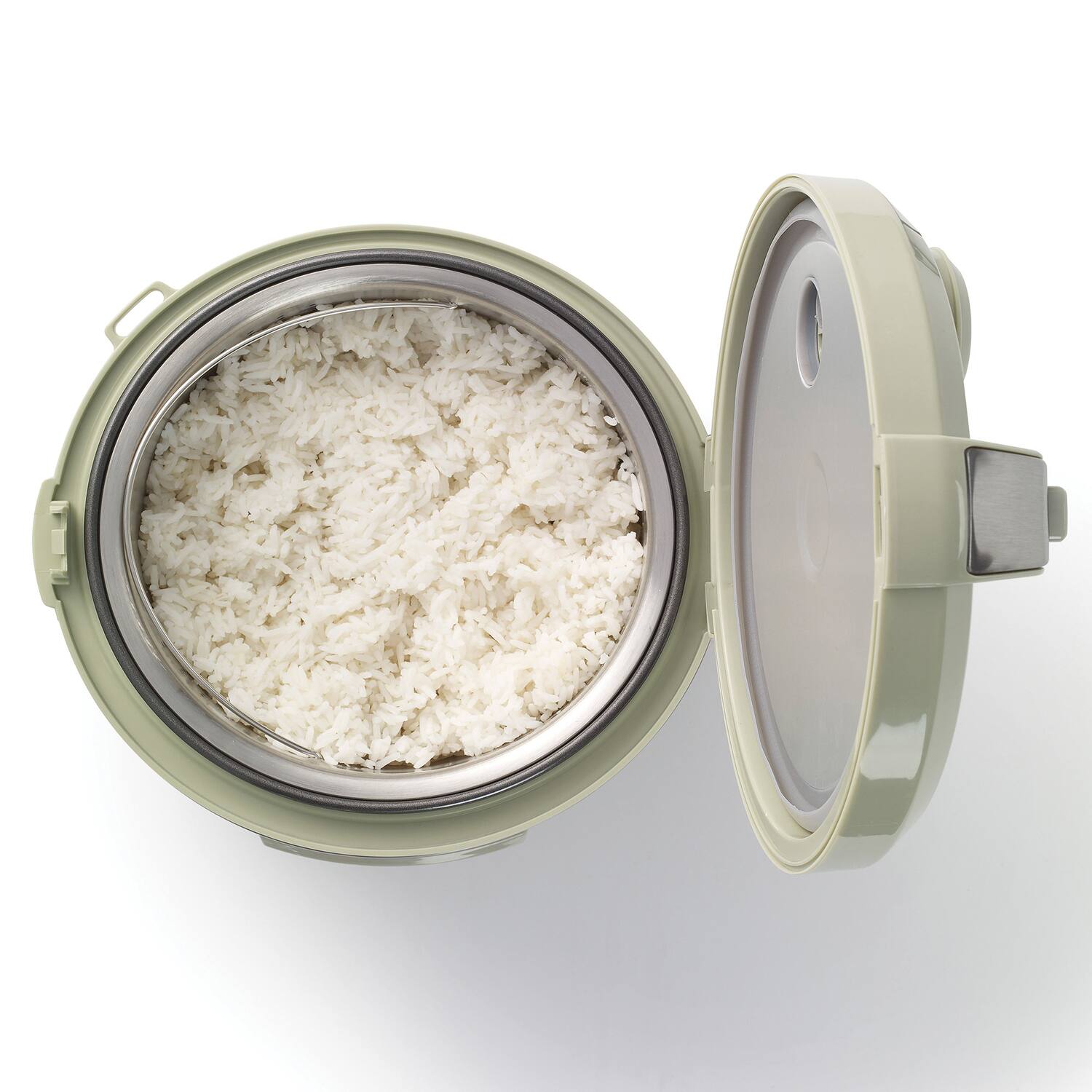 Angle. Starfrit - Starfrit 024737-001-0000 14-cup Low-carb Electric Rice Cooker, Green/gray - With 7 Presets - green.