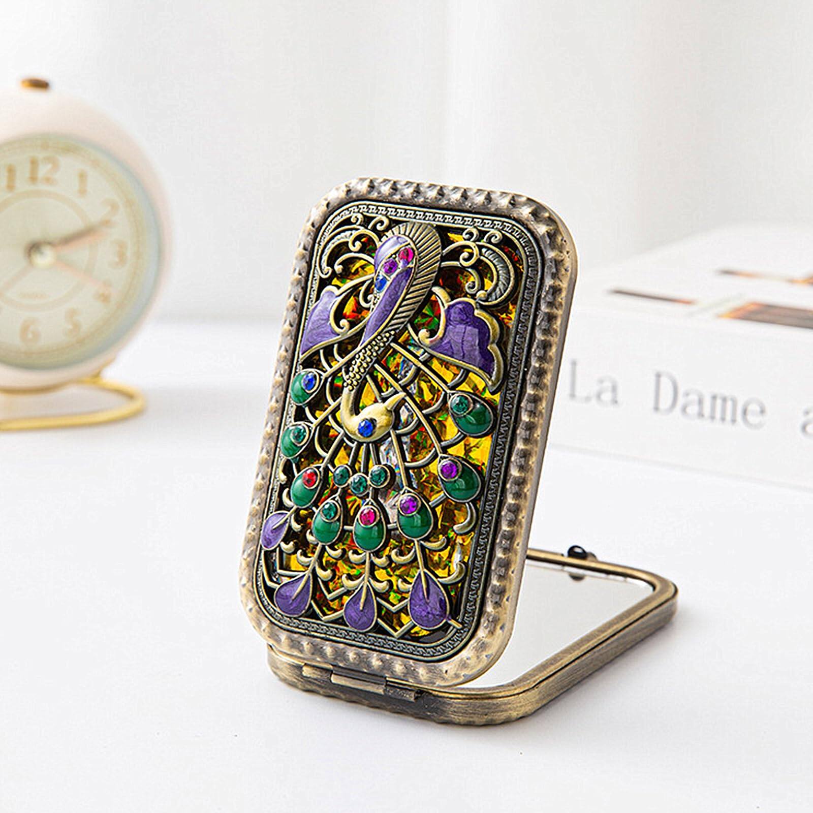 Back. Comfort Essence - 6pcs Vintage Peacock Pattern Makeup Pocket Purse Magnification Jewel Mirror (6 Different Patterns) - Default.