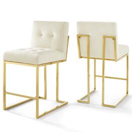 Privy Gold Stainless Steel Performance Velvet Counter Stool Set of 2 by Modway - White