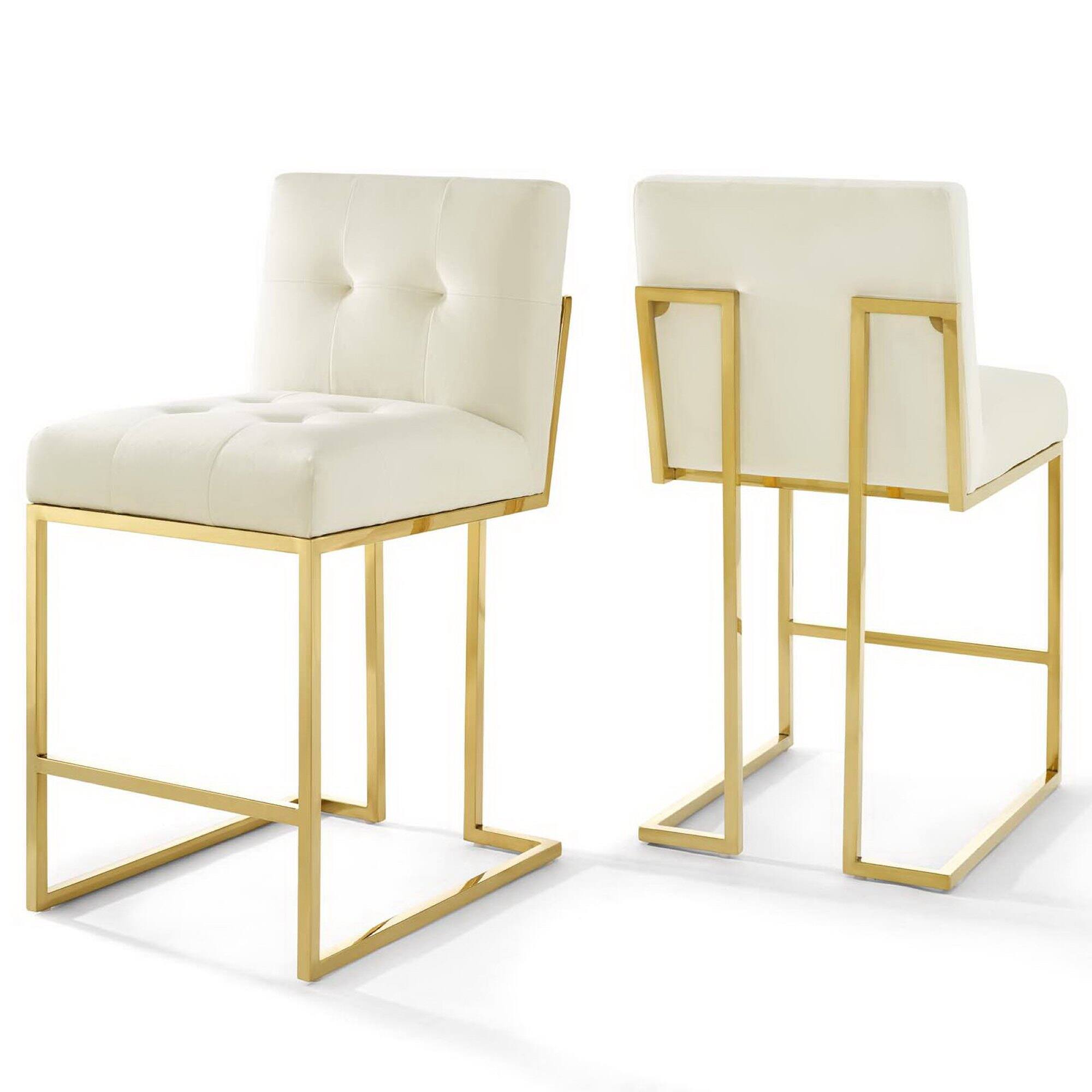 Front. Modway - Privy Gold Stainless Steel Performance Velvet Counter Stool Set of 2 by Modway - White.