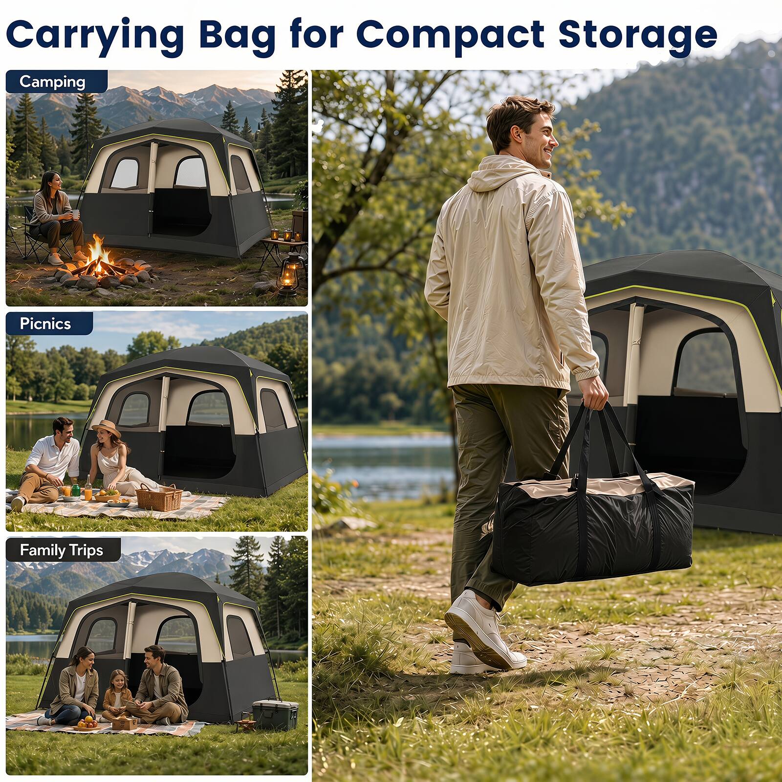 Carrying Bag for Compact Storage

Camping

Picnics

Family Trips