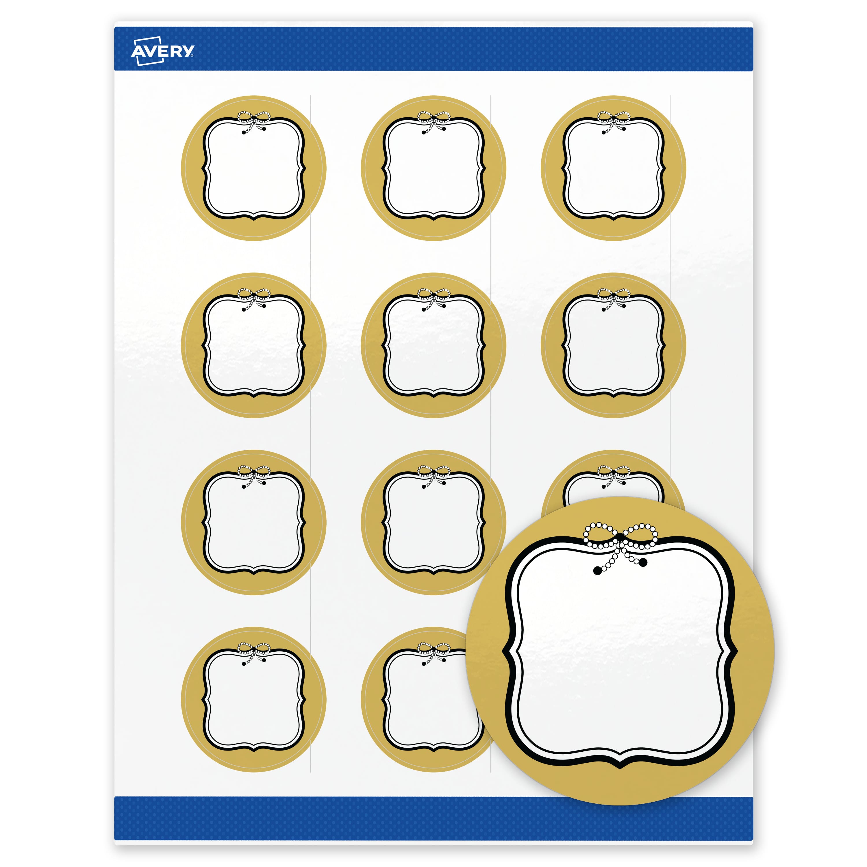 "Avery - Labels, 2"" Diameter, Glossy Metallic Gold/Black Bow - White" price history on PriceWatchPro