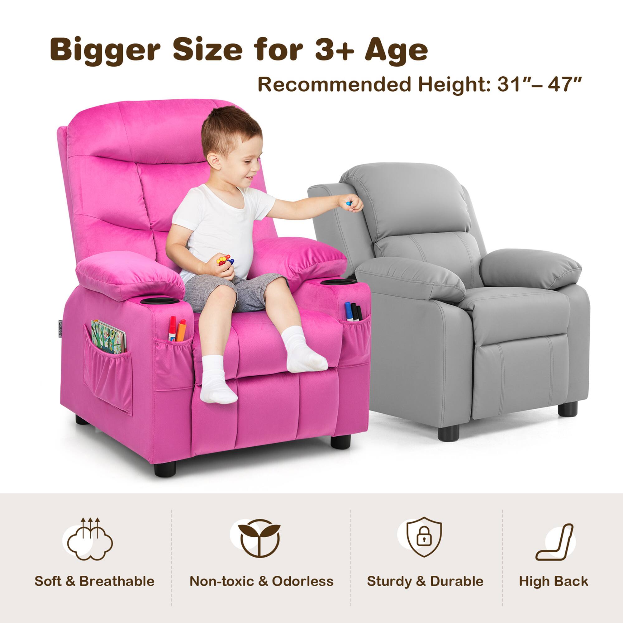 Bigger Size for 3+ Age  
Recommended Height: 31" – 47"  

Soft & Breathable  
Non-toxic & Odorless  
Sturdy & Durable  
High Back