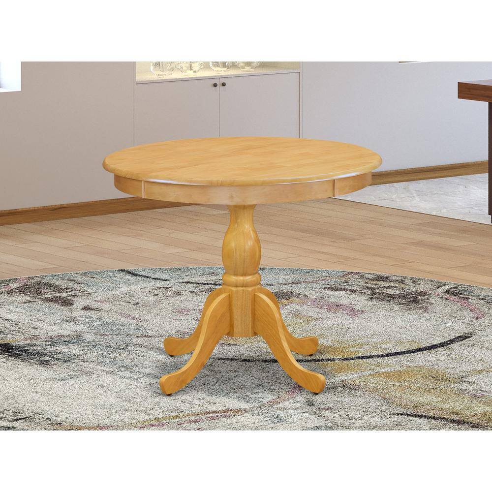 Angle. East West Furniture - East West Furniture Round Wood Table Oak Color Table Top Surface and Asian Wood Table Pedestal Legs -Oak Finish - Oak.