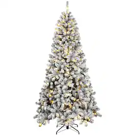 Homcom - Flocked Prelit Christmas Tree, Northern Pine - Green, White