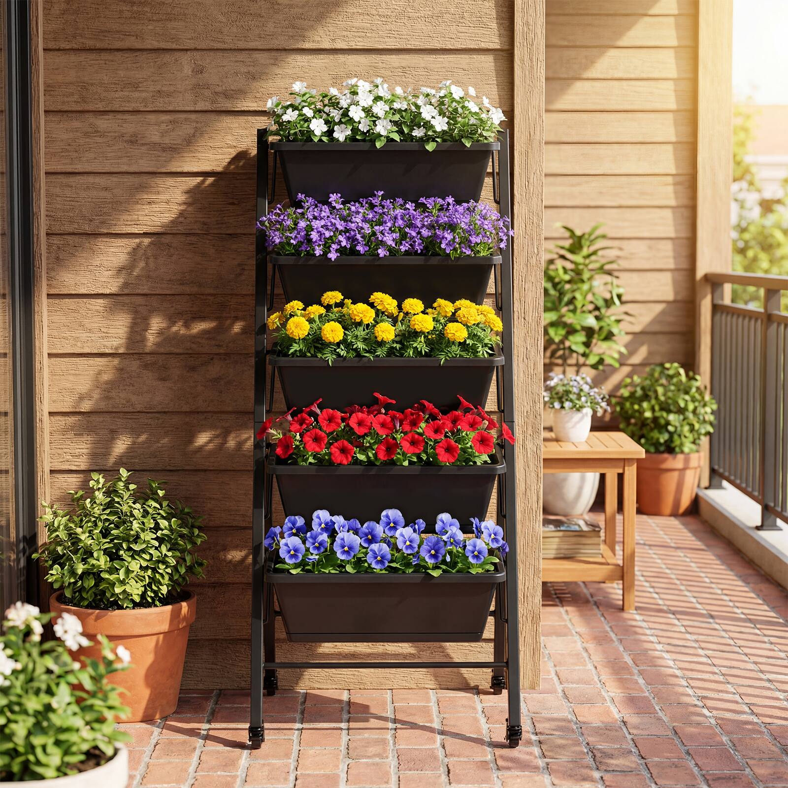 Alt View 1. Costway - Costway 2Pcs 5-Tier Vertical Raised Garden Bed, Freestanding Garden Planter with Wheels - Black.