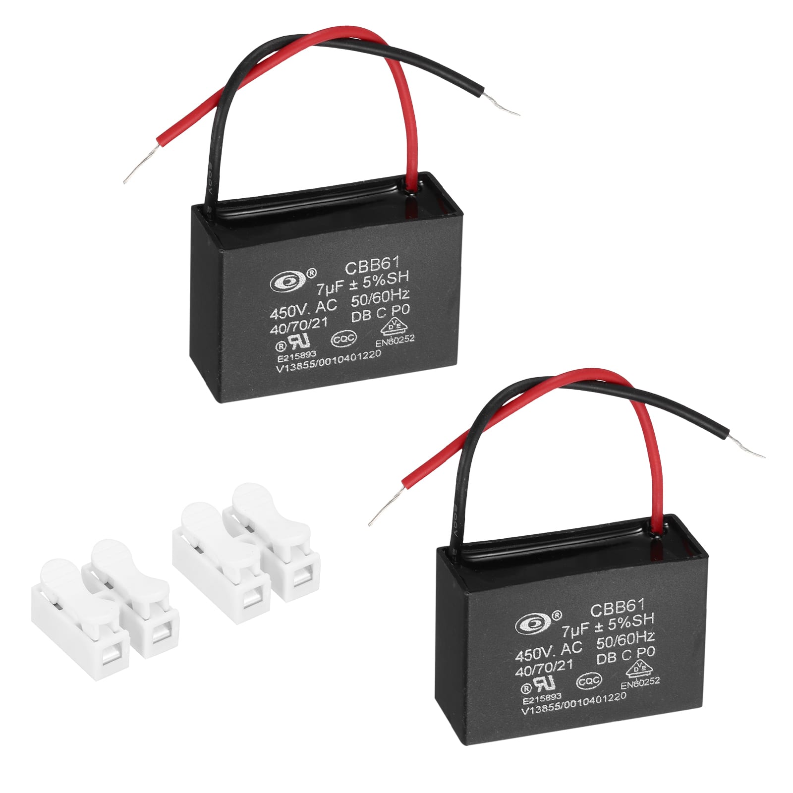 Unique Bargains - 2pcs 7uF CBB61 Ceiling Fan Capacitor, AC 450V 2 Wires with Terminal Blocks for Pump Motor Generator Blower - Black price history on PriceWatchPro