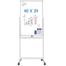 maxtek - Mobile Board 40 x 24 inches Double Sided Dry Erase Board Rolling Whiteboards & Presentation Supplies Whiteboard - White