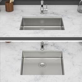 Siljoy - ADA-COMPLIANT Kitchen Sink 23" Undermount Sink 5.5" Low Depth Single Bowl 16 Gauge Stainless Steel Handmade Basin - Brushed Nickel