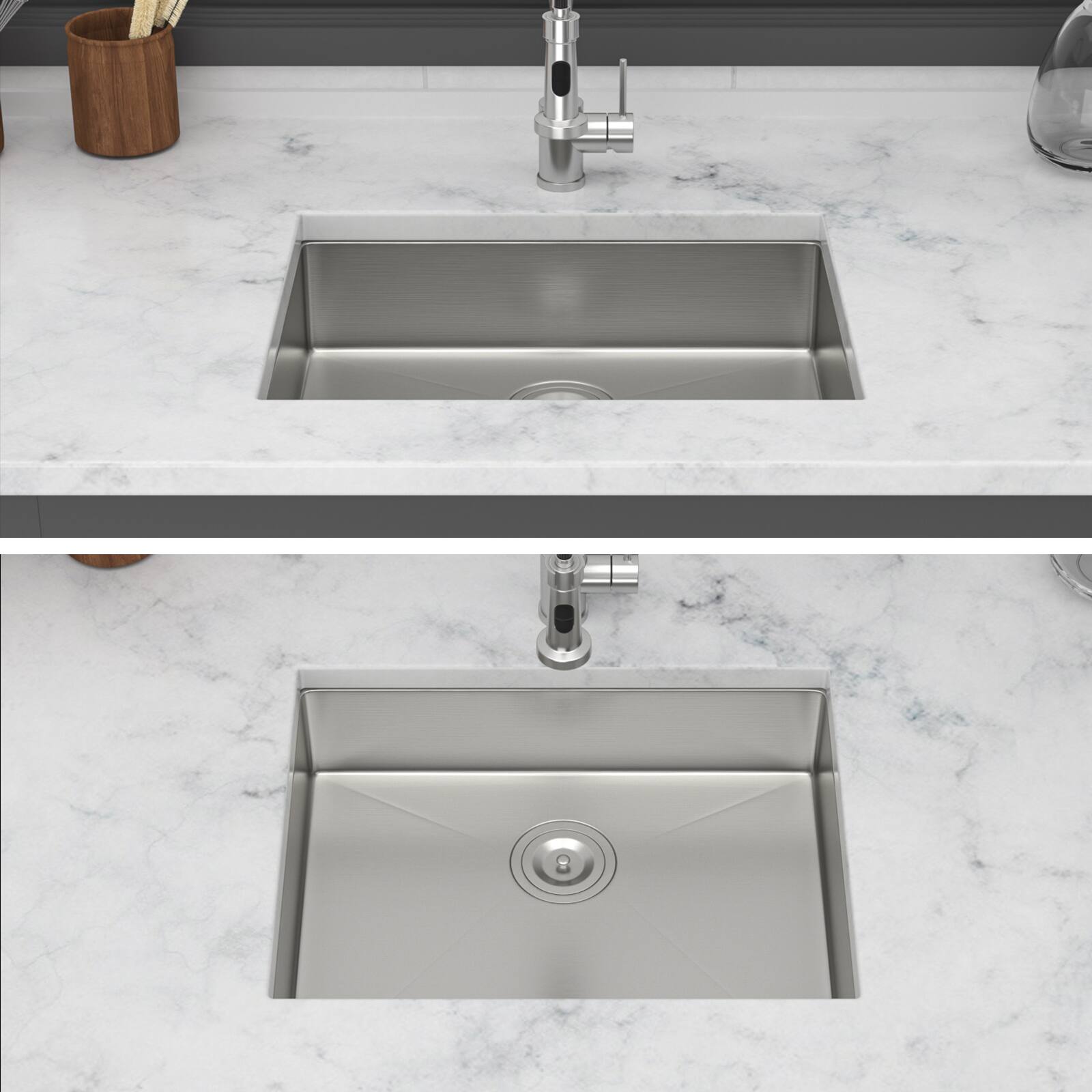 Front. Siljoy - ADA-COMPLIANT Kitchen Sink 23" Undermount Sink 5.5" Low Depth Single Bowl 16 Gauge Stainless Steel Handmade Basin - Brushed Nickel.