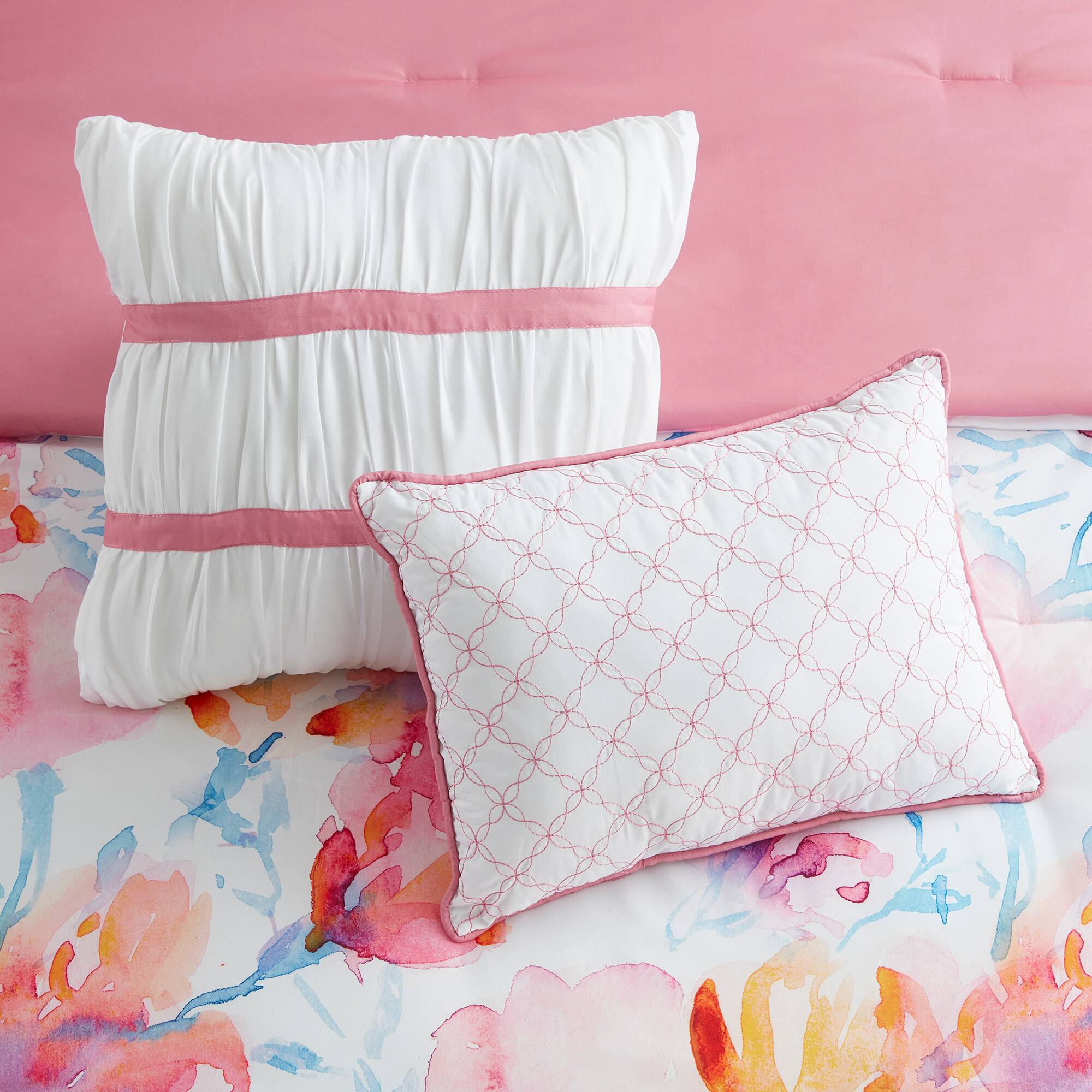 Back. Sweet Home Collection - 7pc Melrose All Season Comforter & Decorative Pillow Set - King - Multicolored.
