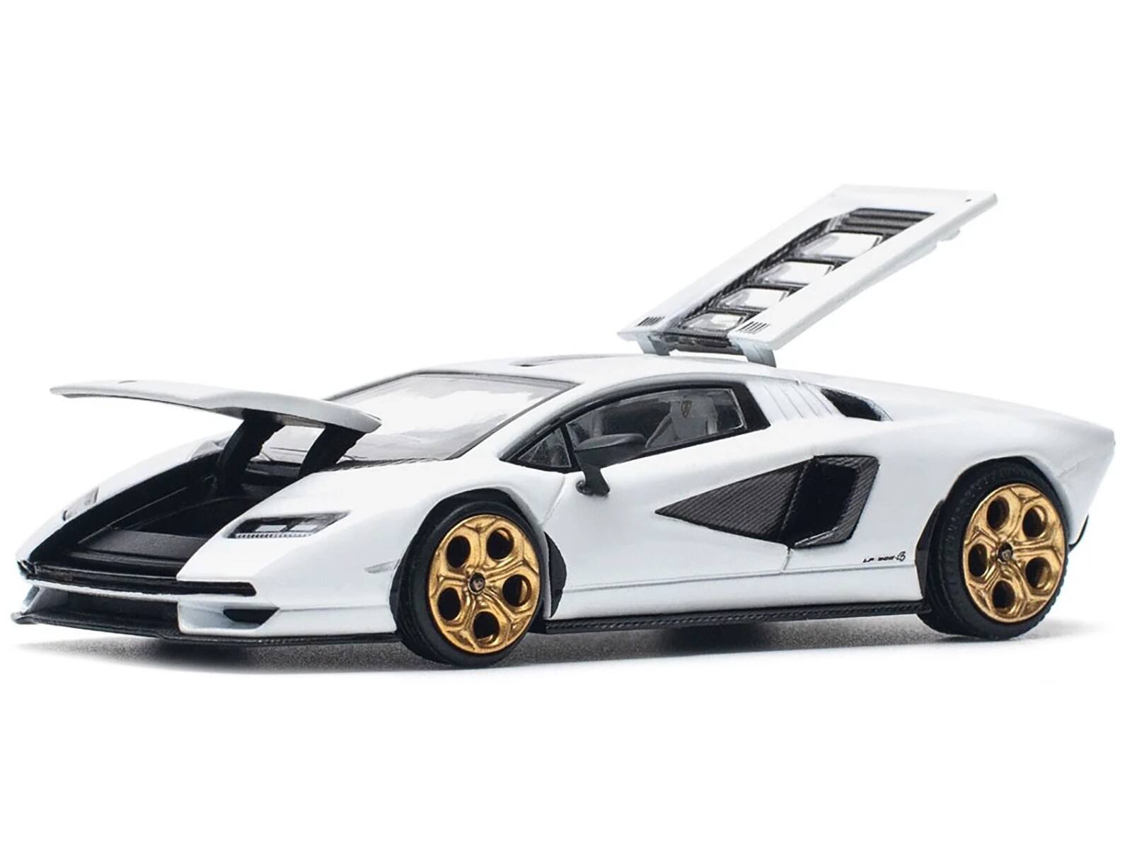 Angle. Pop Race - Lamborghini Countach LPI 800-4 White with Carbon Accents 1/64 Diecast Model Car by Pop Race - White with Carbon.