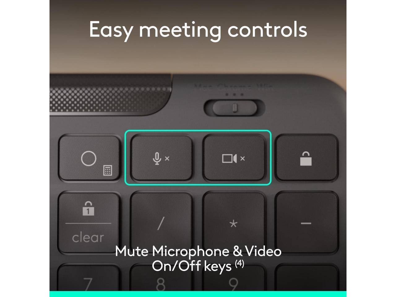 Easy meeting controls

Mute Microphone & Video On/Off keys (4)