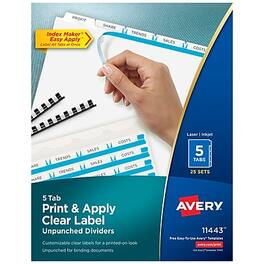 Avery - Index Maker Unpunched Paper Dividers with Print & Apply Label Sheets, 5 Tabs, 25 Sets/Pack - White
