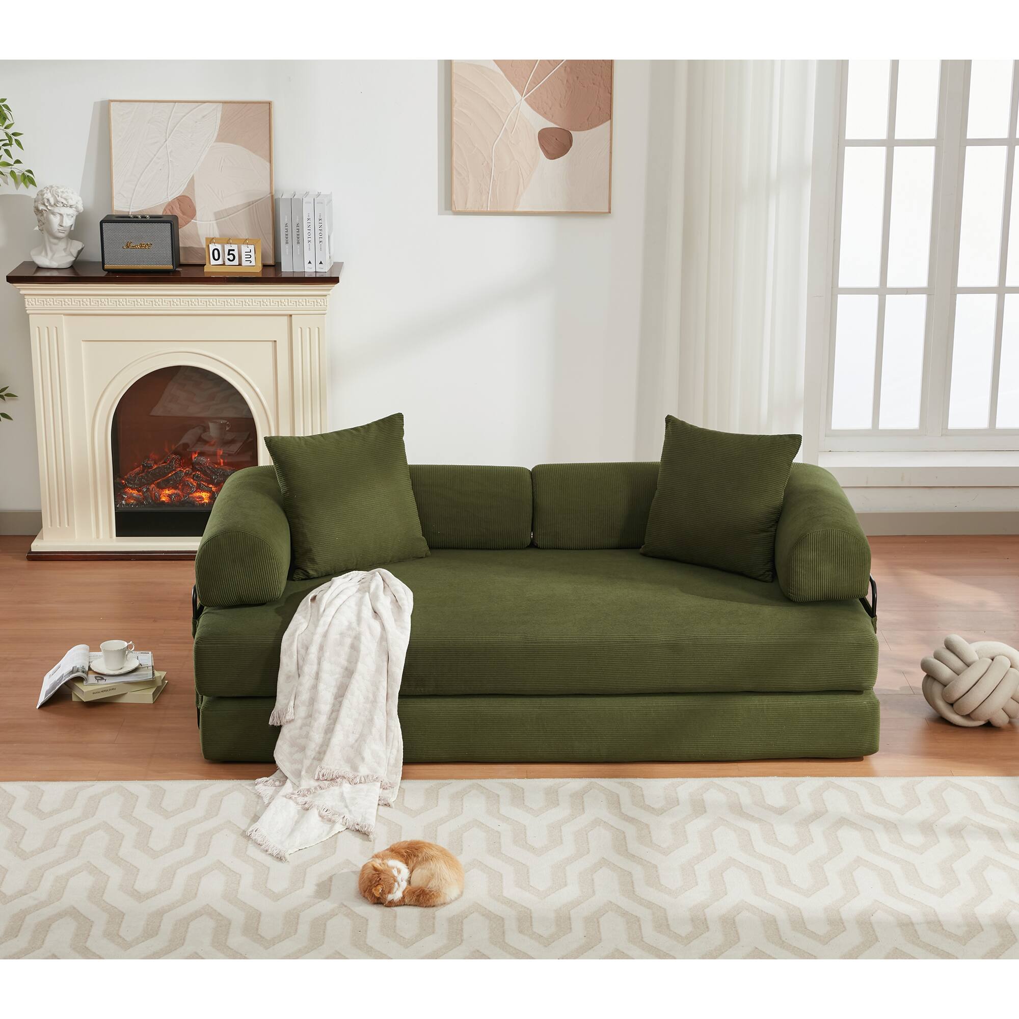 Alt View 1. Trinkets Crazed - Folding Convertible Out Sleeper Sofa Bed, 4-in-1 DIY Combination Convertible Sofa, Folding Sleeper Sofa - Antique Green.