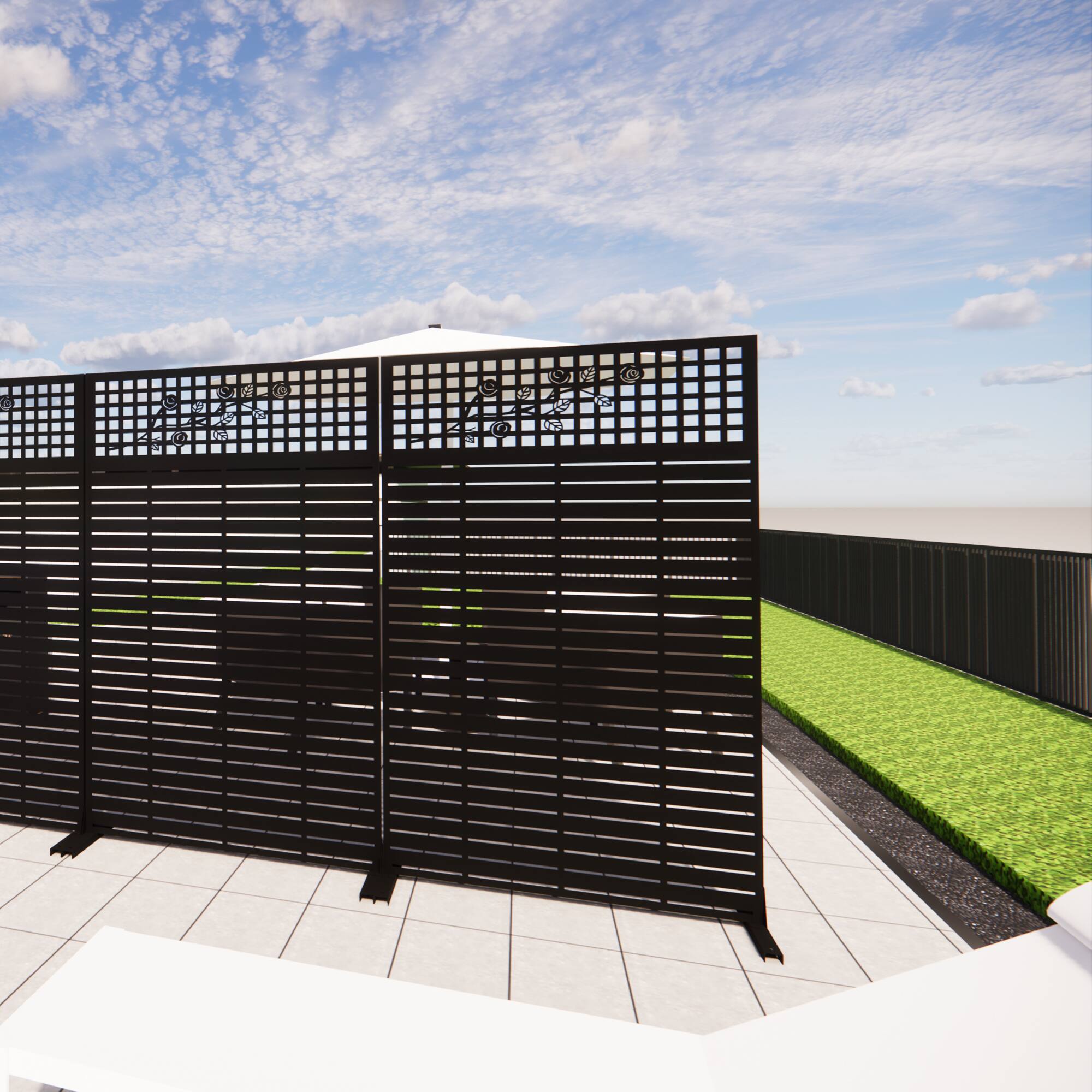 Alt View 2. Loheer - Metal Privacy Screen 6 ft x 3.61 ft Freestanding Divider for Patio Balcony Garden Indoor - Black.