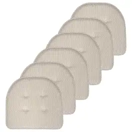 Sweet Home Collection - Pinstripe U Shaped Memory Foam 17" x 16" Chair Cushions, 6-Pack - Taupe