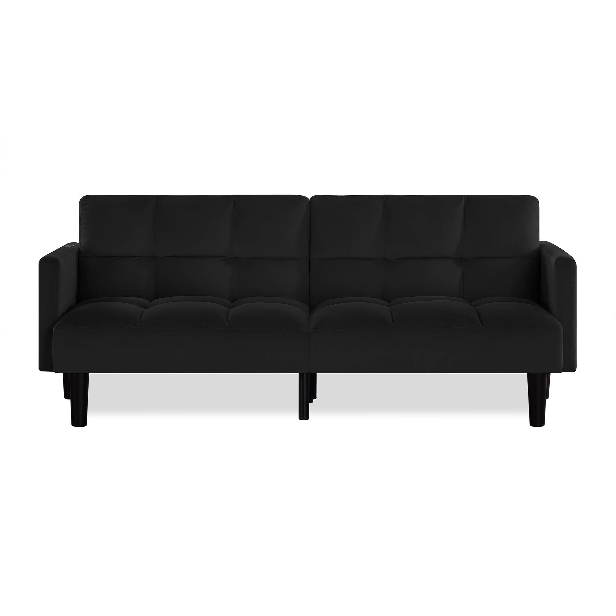 Alt View 1. TinyHomie - Velvet Futon Couch Convertible Folding Sofa Bed Tufted Couch for Apartment - Black.