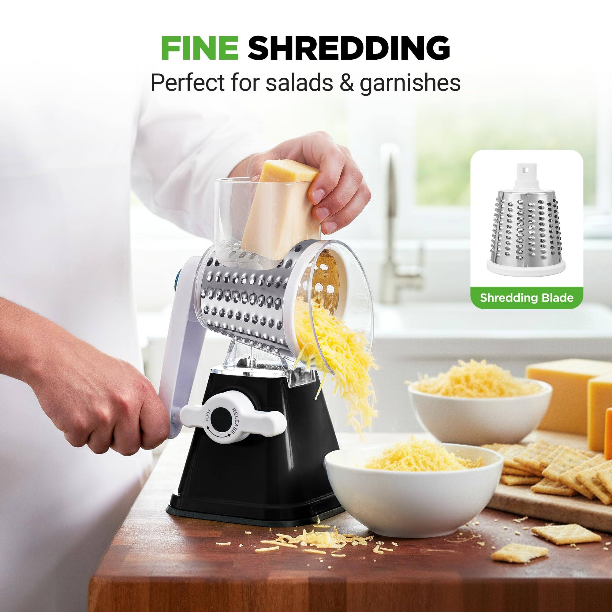 FINE SHREDDING  
Perfect for salads & garnishes  
Shredding Blade