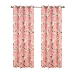 Olivia Gray - 100% Polyester 200 GSM Blossom Printed Blackout Grommet Curtain Panel 54" x 84" - Blush