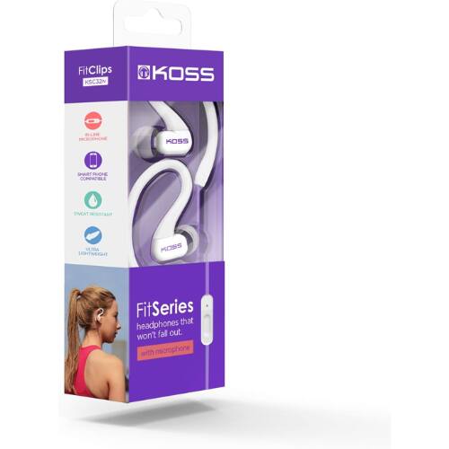 FitClips KSC32N T KOSS L MSCROPHONE KOSS SHART PHONE COMPANE SWEAT RESISTANT ULTRA LIGHTWEIGHT KOSS FitSeries headphones that won't fall out. with microphone