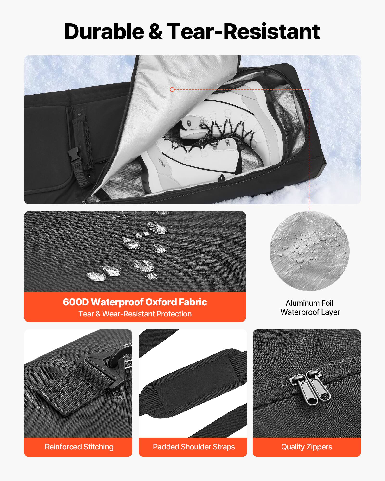 Durable & Tear-Resistant

600D Waterproof Oxford Fabric  
Tear & Wear-Resistant Protection

Aluminum Foil Waterproof Layer

Reinforced Stitching

Padded Shoulder Straps

Quality Zippers
