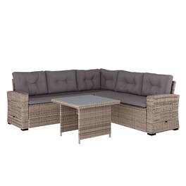 Emma + Oliver - Indoor/Outdoor Dining Table/L-Shaped Sofa Conversation Set - Gray Cushions/Gray Frame