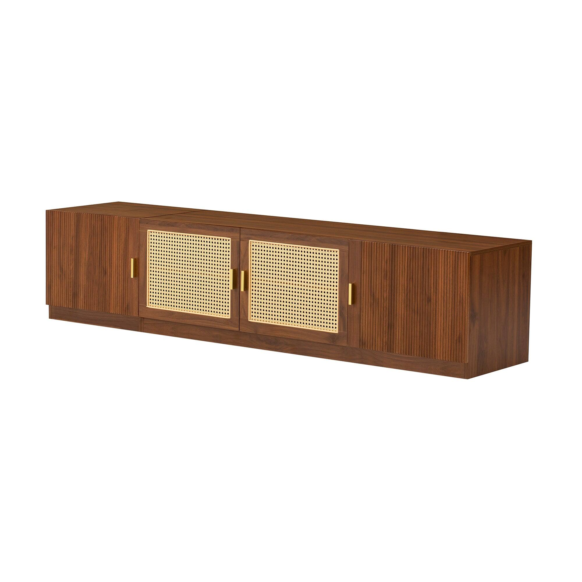 Alt View 10. Boyel Living - Retro Rattan TV Stand White For TVs Up To 85 Inch With Adjustable Shelf - Walnut.