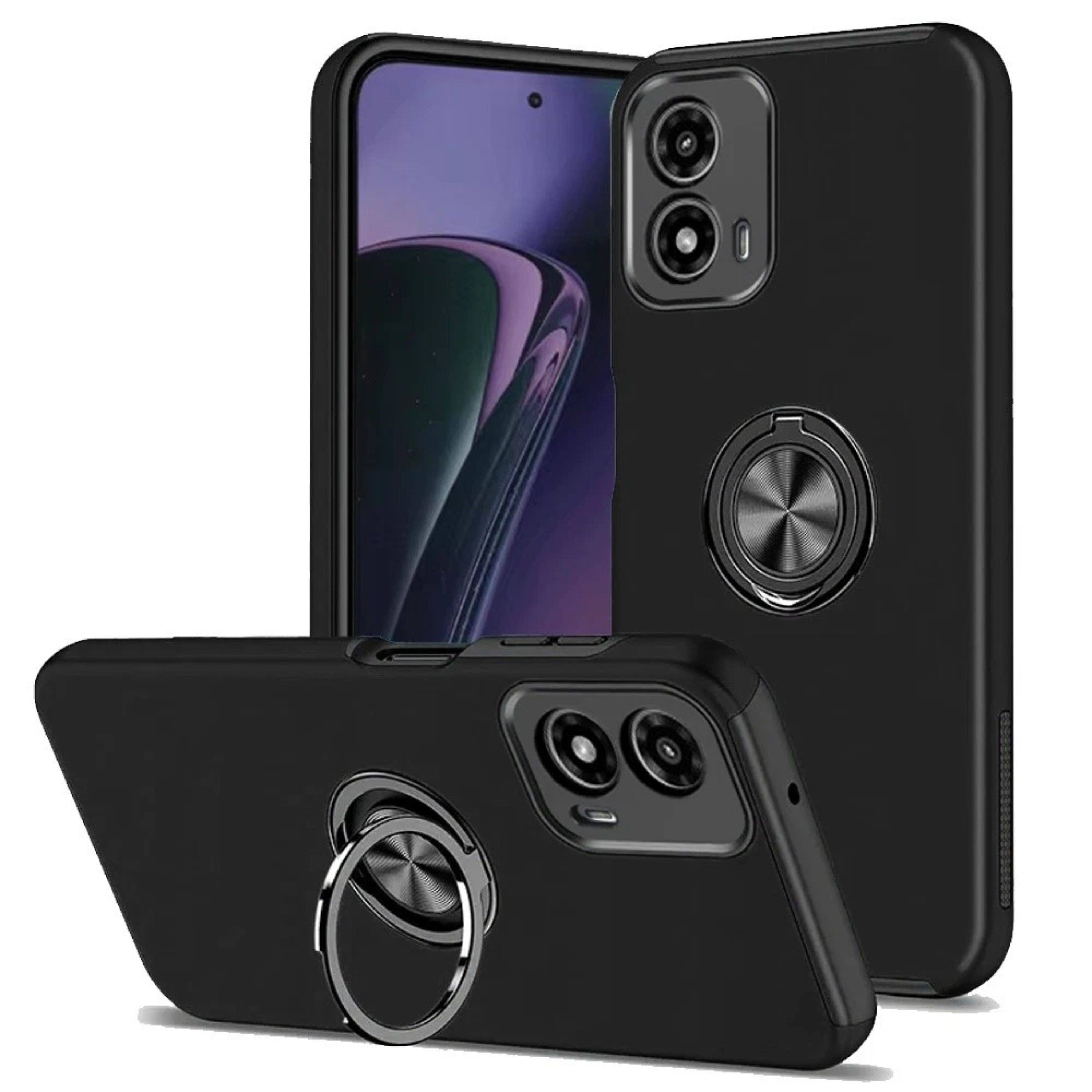 Front. Kitcheniva - Shockproof Rubber Dual Layer Magnetic Ring Case With Tempered Glass For Moto G Stylus 2024 Black - Black.