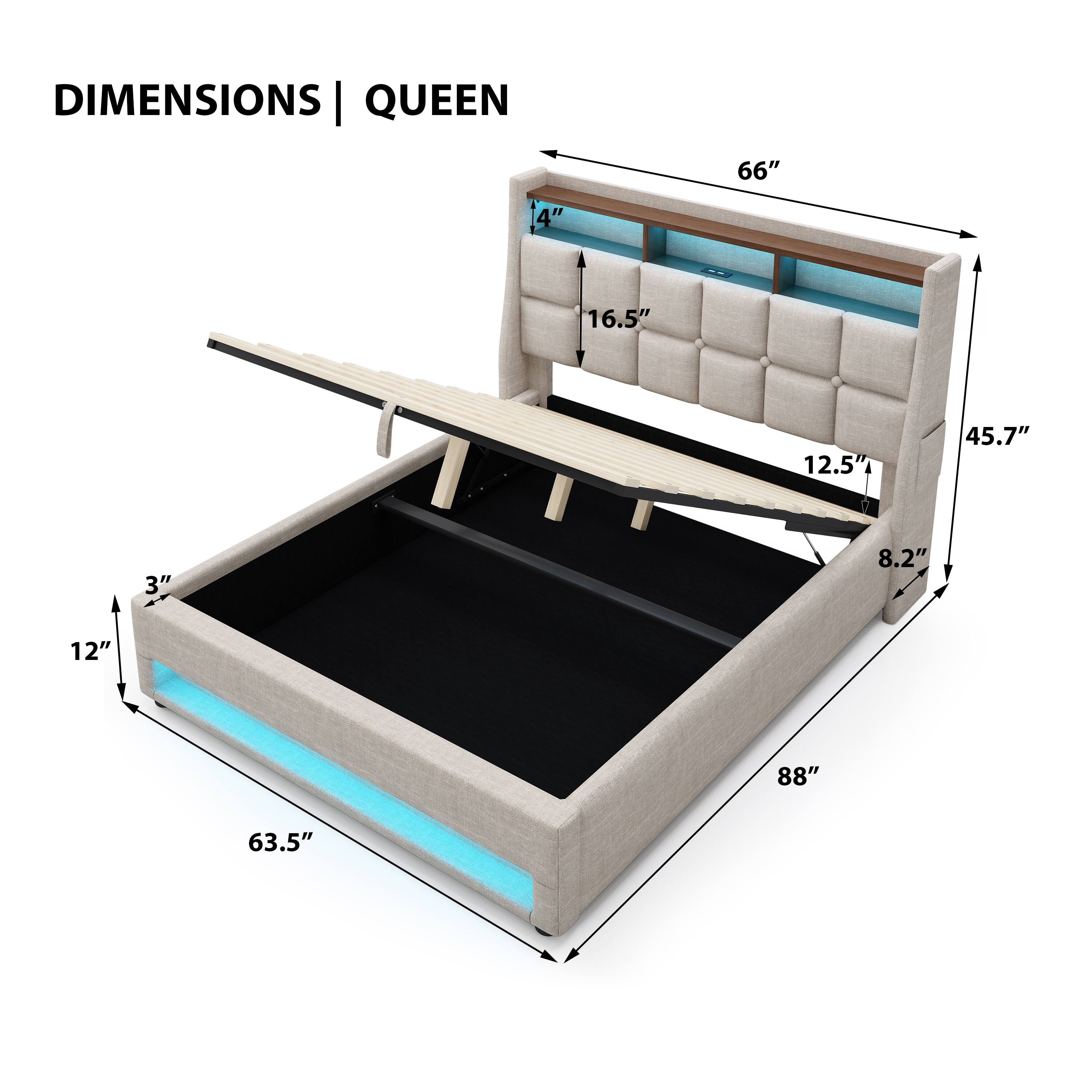 DIMENSIONS | QUEEN

66" 14" 16.5" 12.5" 45.7" 3" 8.2" 12" 88" 63.5"