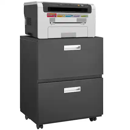 Front. Spaco - Black Steel Copier Printer Stand, 2-Door Locking Wheels for Home Office - Black.
