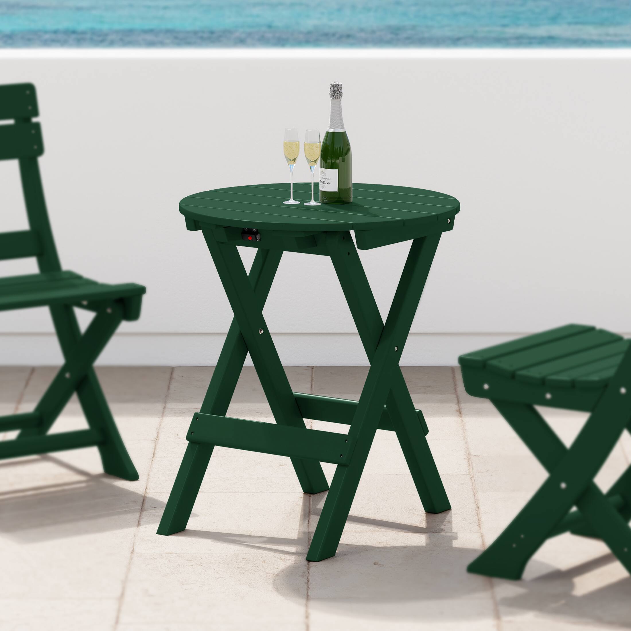 Angle. WestinTrends - WestinTrends Malibu HDPE Outdoor 24.5 Inch Round Portable Folding Patio Dining Table - Dark Green.