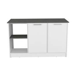 Loheer - White Onyx Kitchen Island with Open Shelves 59 Inch Countertop - White / Onyx