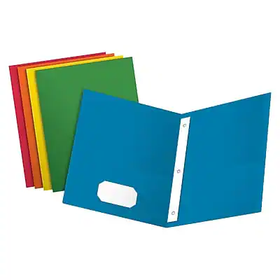 Front. Oxford - Oxford 10% Recycled 2-Pocket Paper Portfolio Folder with Fasteners, Assorted, 25/Box (57713) - Assorted Colors.