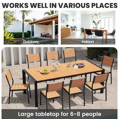 WORKS WELL IN VARIOUS PLACES

Outdoors Indoors

Large tabletop for 6-8 people