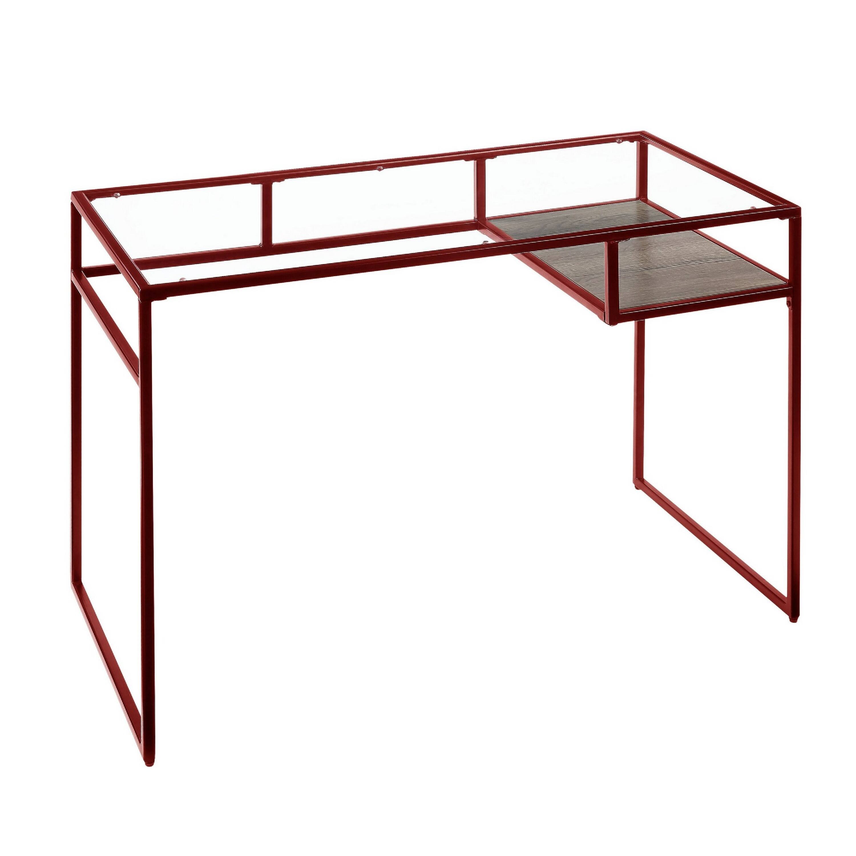 Front. Manhattan Lane - Rectangular Glass Top Desk with Open Compartment and Sled Base, Red - Red.