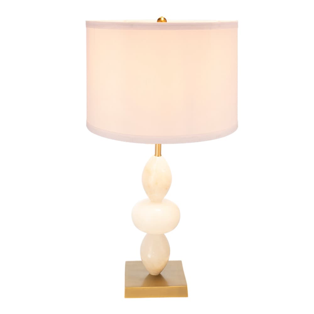 Left. Luckbyte - 14x26.3 Inch White Gold Three Tiered Round Table Lamp With Drum Shade Assembly Required.