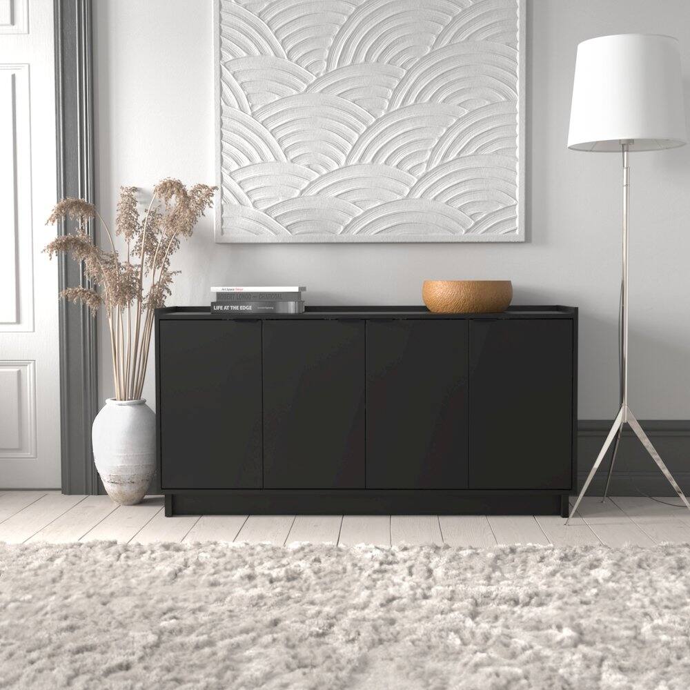 Back. Prepac - Simply Modern 4-Door Console Table Black Engineered Wood Sideboard - Black.