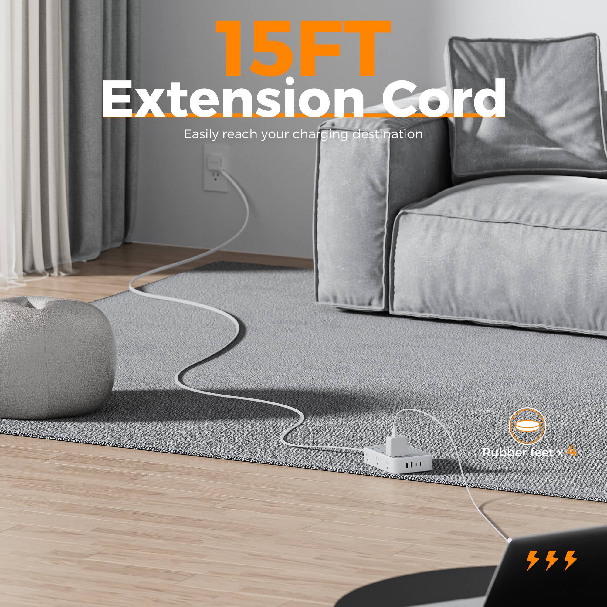 15FT Extension Cord
Easily reach your charging destination
Rubber feet x 4