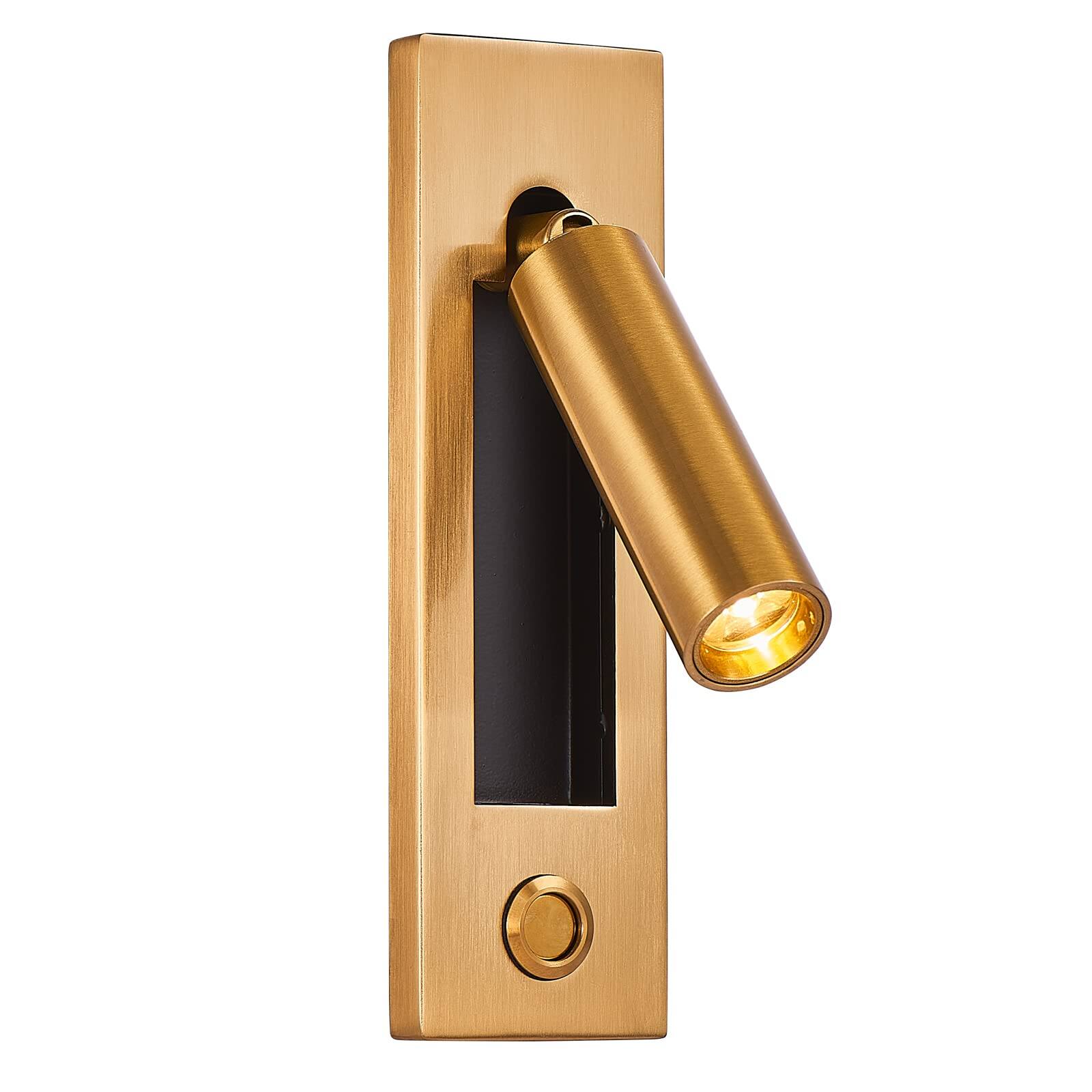 Front. TECH SAFARI - Led Wall Light Bedside Reading With Button Portable Charging Port Lift Down Control Hardwire Recessed Unplu - Wall light-Gold.