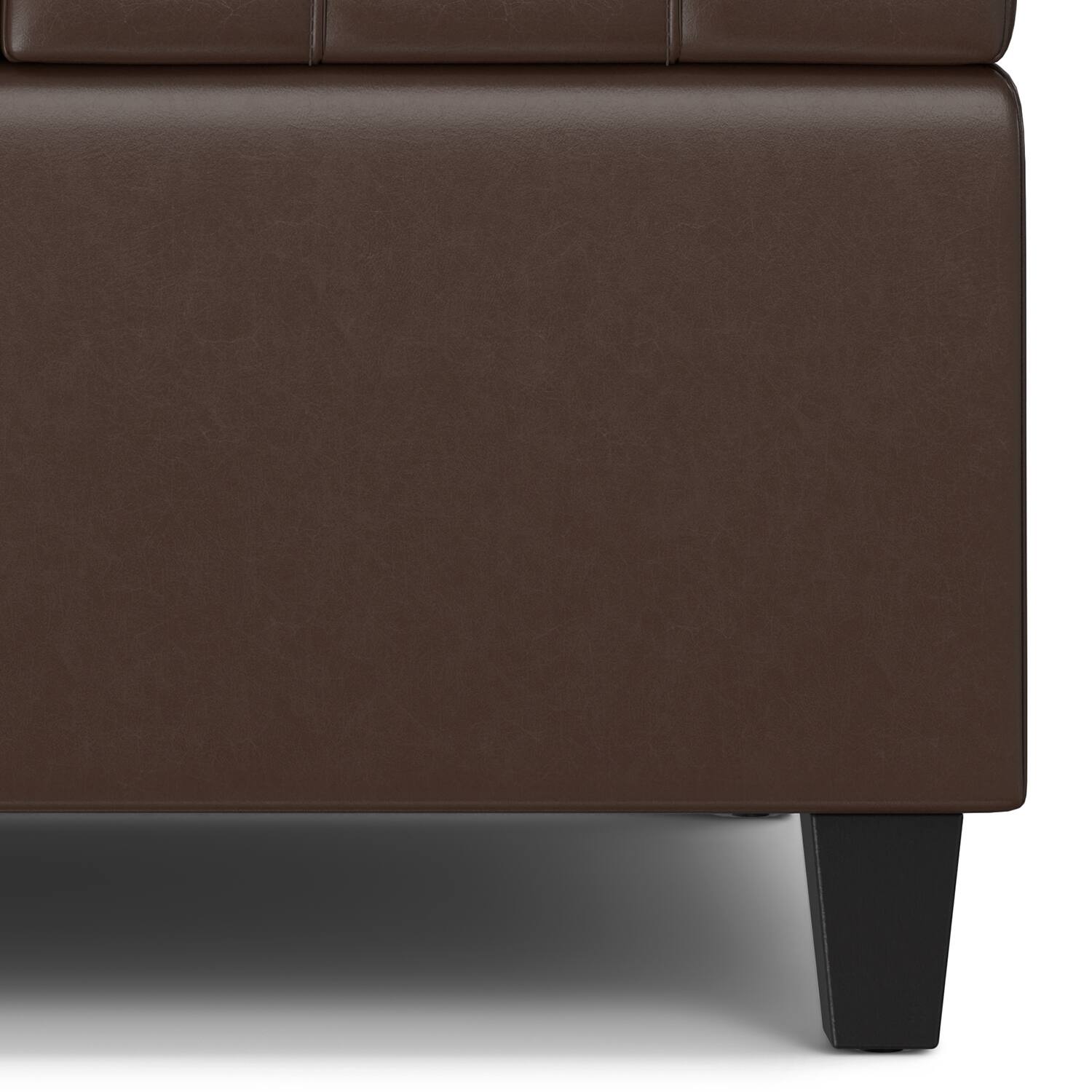 Alt View 7. Simpli Home - Harrison 30 inch Transitional Square Small Coffee Table Storage Ottoman in Chocolate Brown Vegan Faux Leather, Assembled - Chocolate Brown.