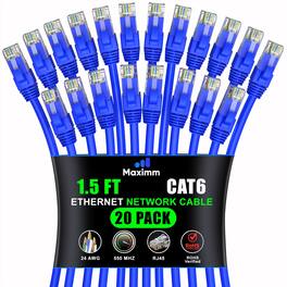 Maximm - Cat 6 Ethernet Cable 1.5 ft (20-Pack) - UTP, 10Gbps, 550MHz