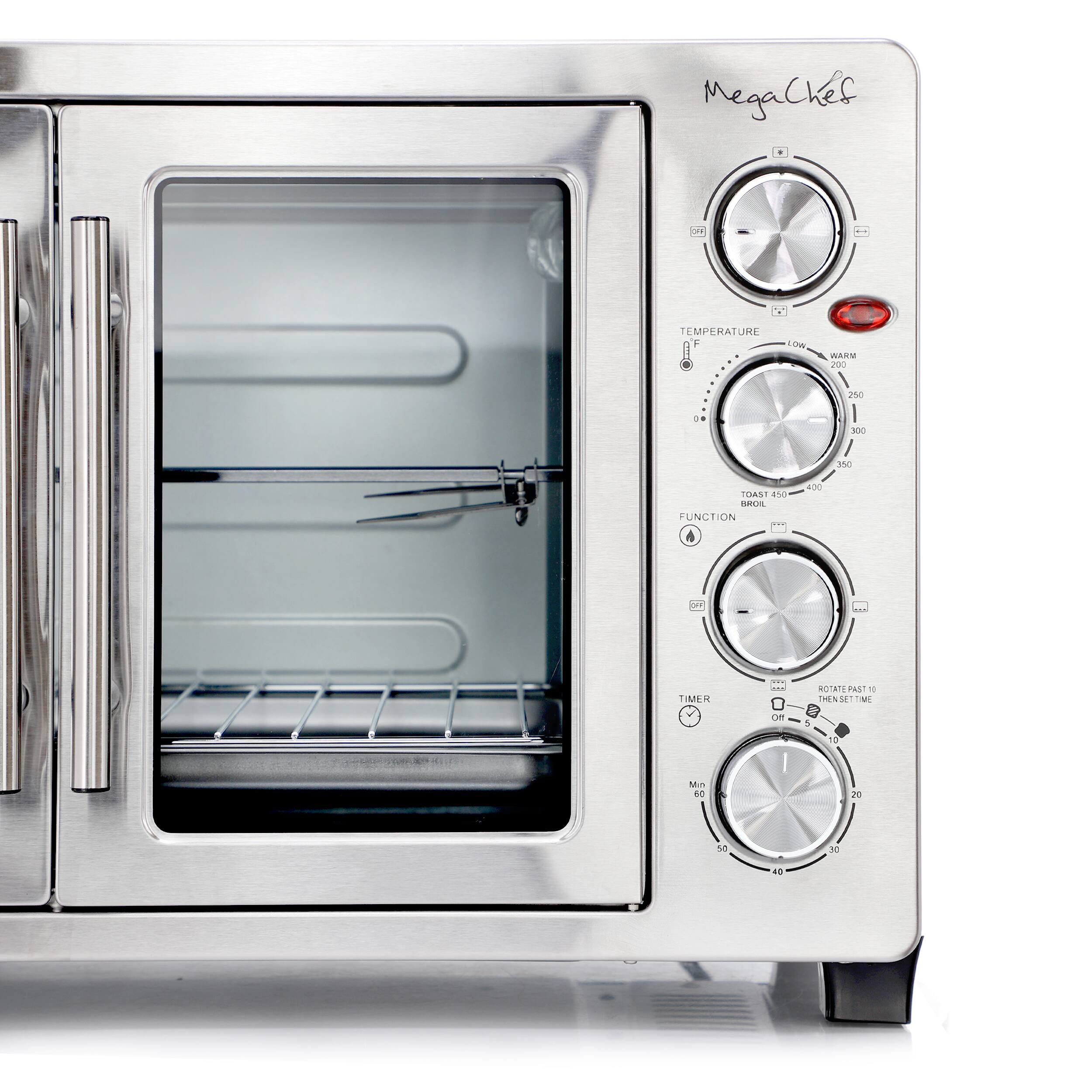 MegaChef. TEMPERATURE: LOW WARM 200 250 300 350 TOAST 450 BROIL FUNCTION TIMER: ROTATE PAST 10 THEN SET TIME 0-10 10-20 20-30 30-40 40-50 50-60
