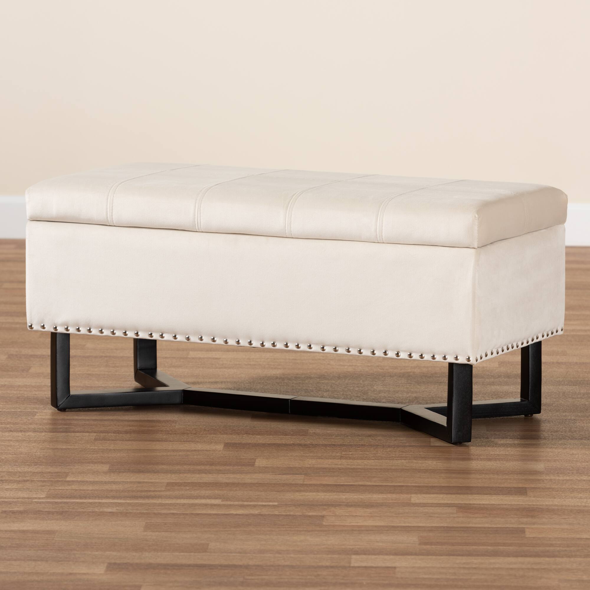 Alt View 6. Baxton Studio - Esther Modern and Contemporary Velvet Fabric Upholstered and Finished Wood Storage Ottoman - Beige/Dark Brown.