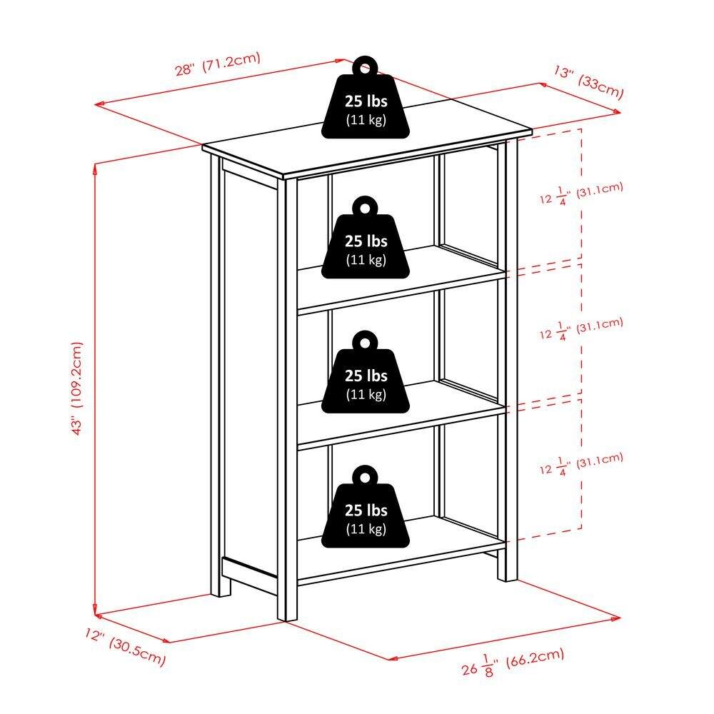 28" (71.2cm)  
25 lbs (11 kg)  
13" (33cm)  
12 1/4" (31.1cm)  
25 lbs (11 kg)  
43" (109.2cm)  
25 lbs (11 kg)  
12 1/4" (31.1cm)  
25 lbs (11 kg)  
12" (30.5cm)  
26 1/8" (66.2cm)
