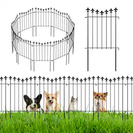Oumilen - 10-Pack Decorative Garden Fence Panels, 24in Tall Black Metal Fence with Fleur-de-Lis Top